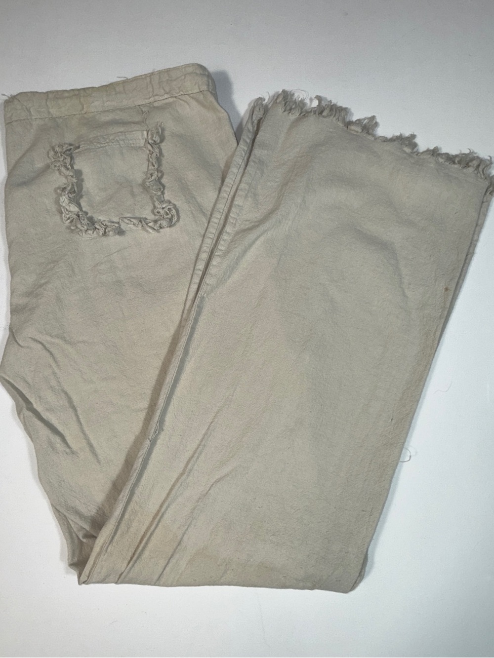 Beige Wide-Leg Frayed Hem Women's Jeans